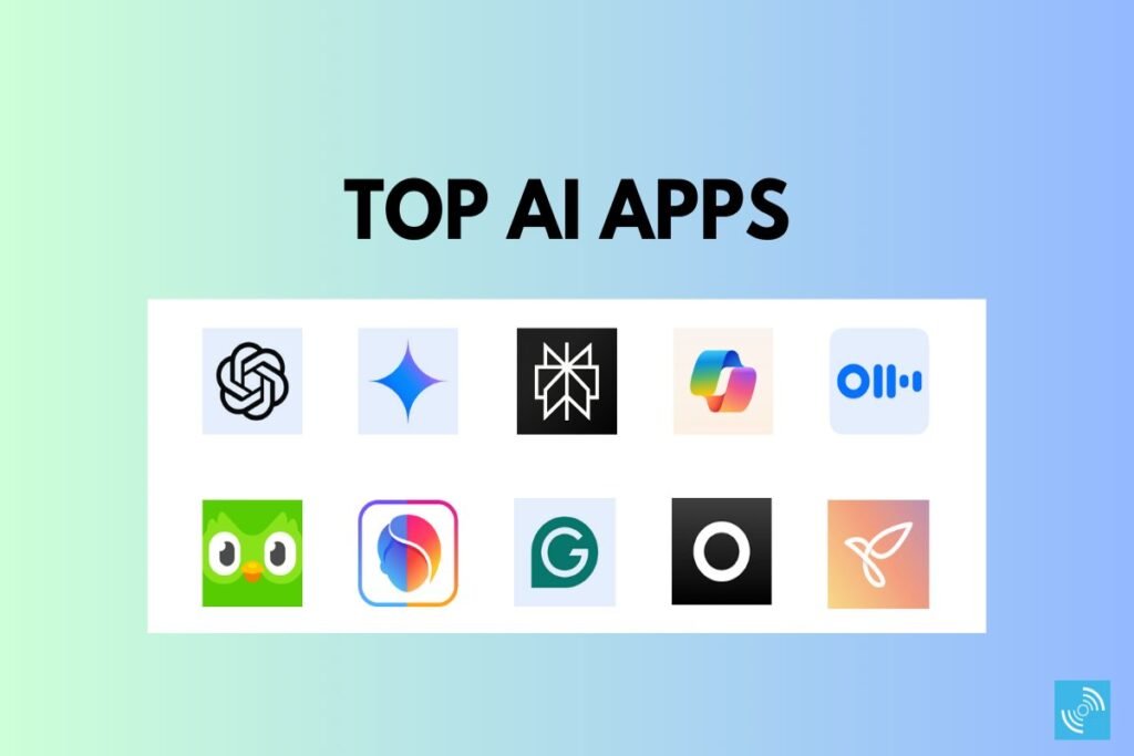 Top 5 AI productivity apps in 2025 showcasing logos of leading apps for task automation and workflow efficiency